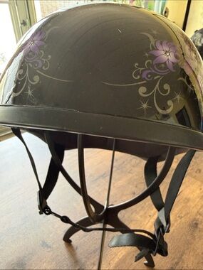 Women's Black Helmet with Purple Floral Accents